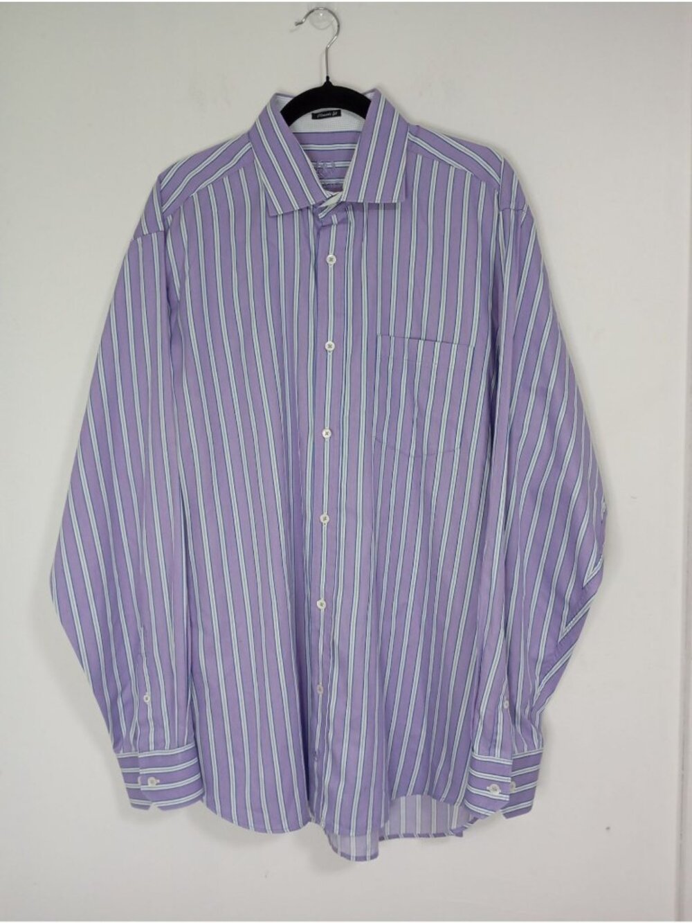 Bugatchi Uomo Mens Classic Fit Purple Stripe Button-Up Shirt 100% Cotton Size L